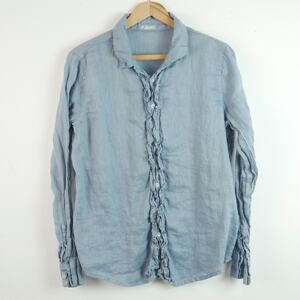 CP Shades Medium Button Up Top 100% Linen Ruffle Romantic Coastal Minimal Shirt